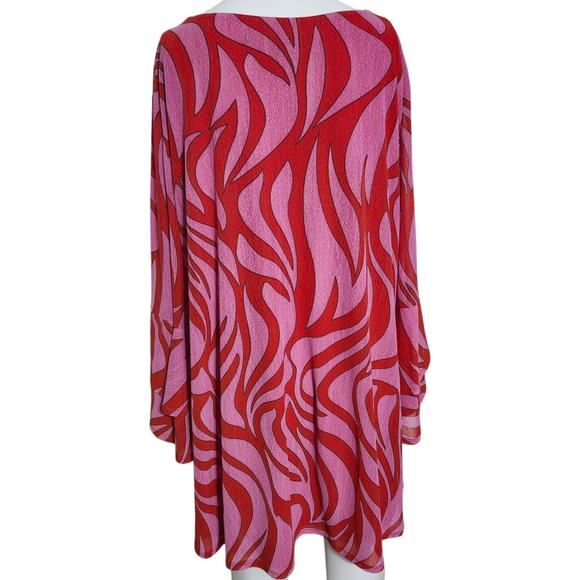 Calessa L Blouse Swirl‎ Print L Pink & Red Tiered Ruffle Sleeve Tunic Flame Fire - Picture 9 of 11